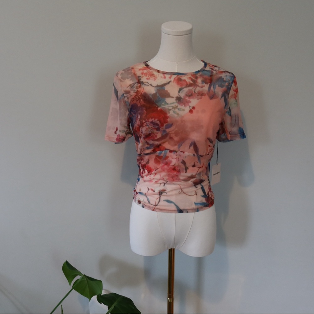 Floral Mesh Top - Pink and Blue